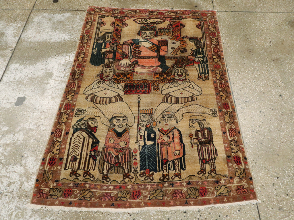 Antique Persian Malayer Pictoral Rug, No.22349 - Staging