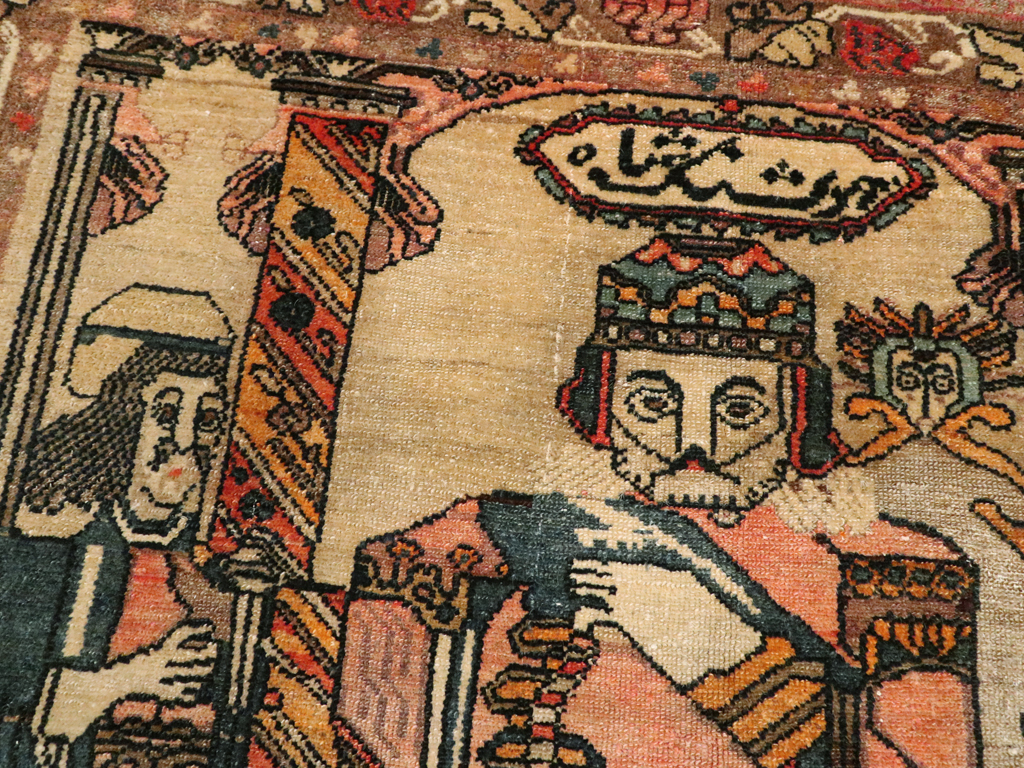 Antique Persian Malayer Pictoral Rug, No.22349 - Staging