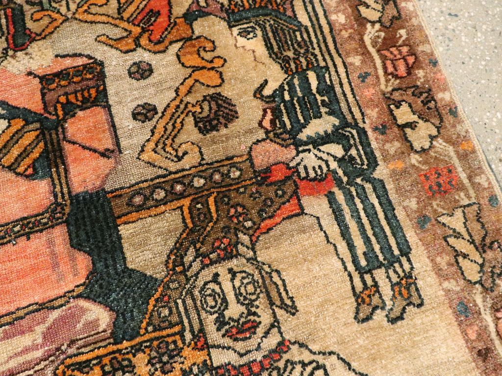 Antique Persian Malayer Pictoral Rug, No.22349 - Staging