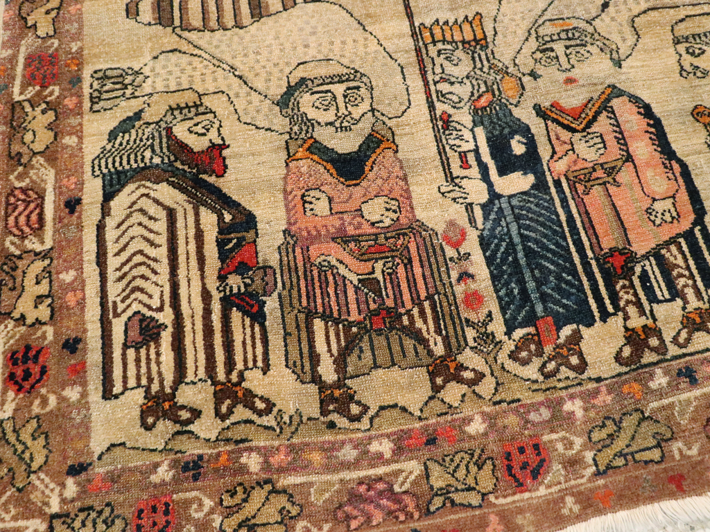 Antique Persian Malayer Pictoral Rug, No.22349 - Staging