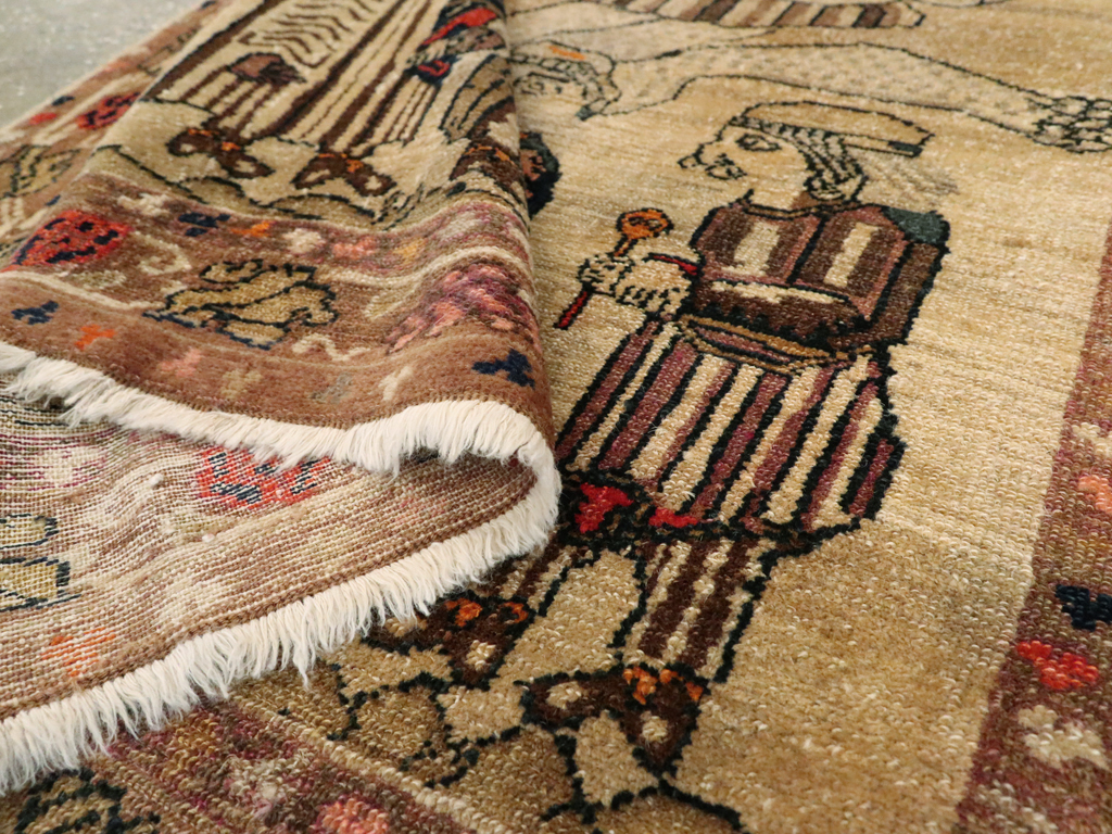 Antique Persian Malayer Pictoral Rug, No.22349 - Staging