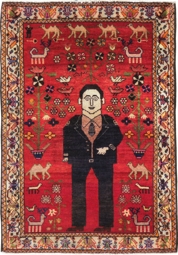 Vintage Persian Malayer Pictorial Rug, No.22476 - Staging