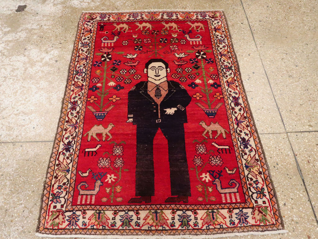 Vintage Persian Malayer Pictorial Rug, No.22476 - Staging