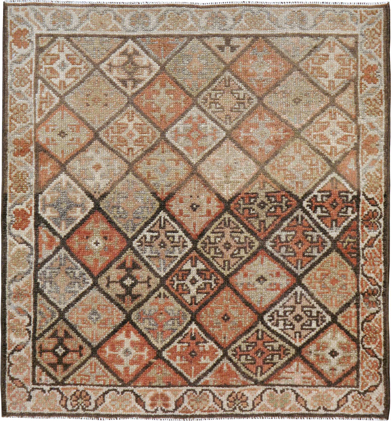 Antique Persian Kurdish Square Rug (Pair: 1 of 2), No.22534 - Staging