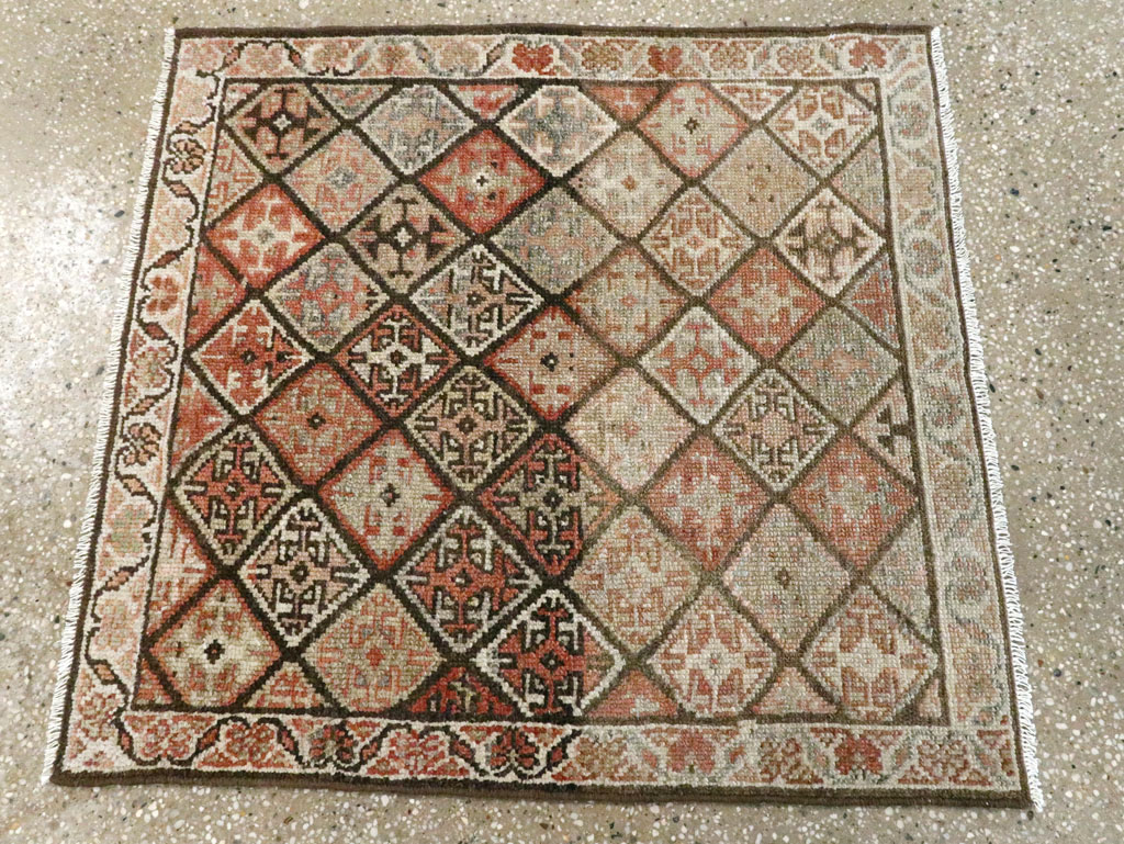 Antique Persian Kurdish Square Rug (Pair: 1 of 2), No.22534 - Staging