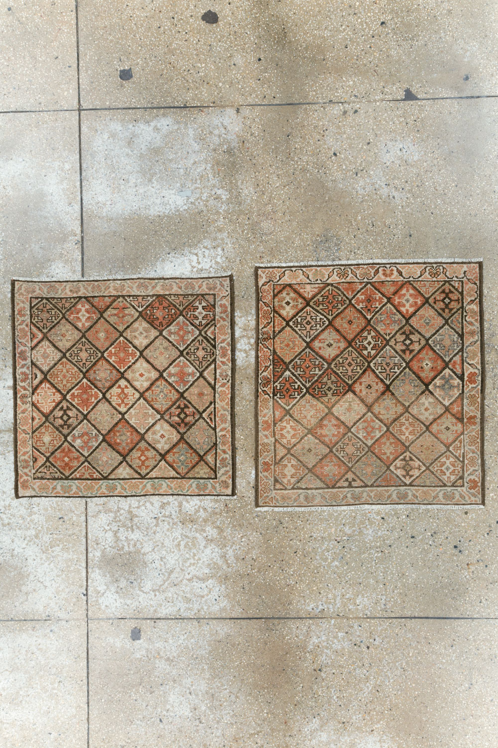 Antique Persian Kurdish Square Rug (Pair: 1 of 2), No.22534 - Staging