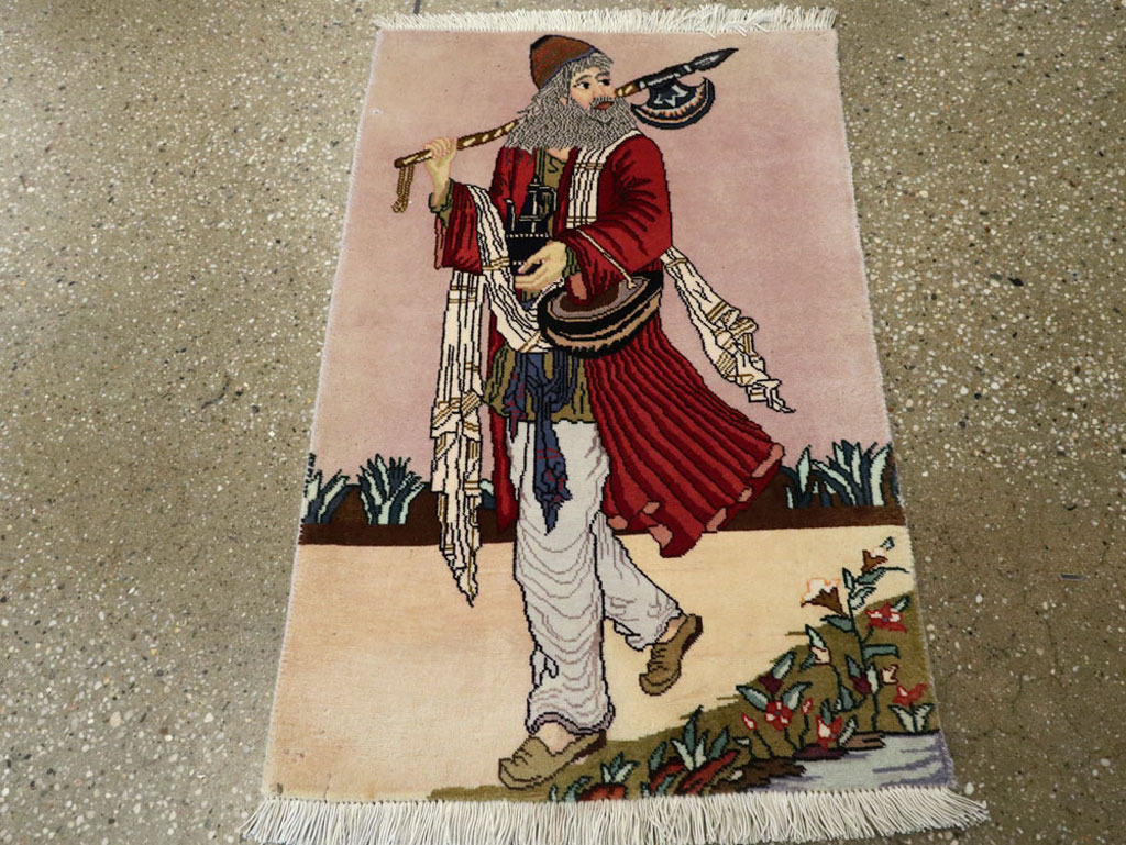 Vintage Persian Tabriz Pictorial Rug, No.22579 - Staging