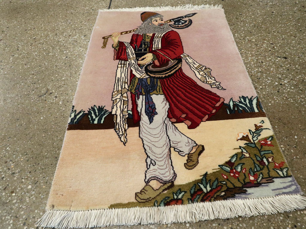 Vintage Persian Tabriz Pictorial Rug, No.22579 - Staging