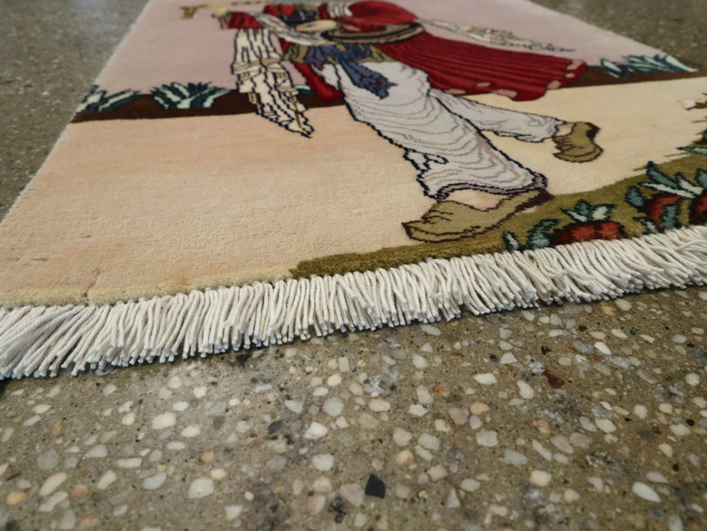 Vintage Persian Tabriz Pictorial Rug, No.22579 - Staging