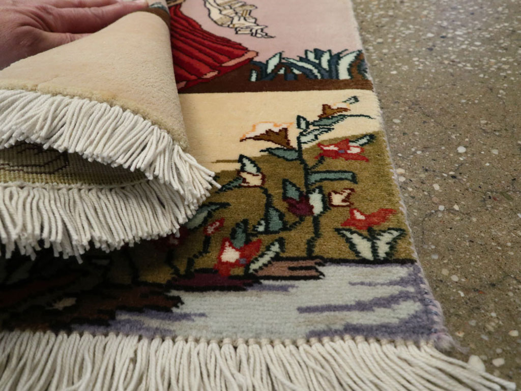 Vintage Persian Tabriz Pictorial Rug, No.22579 - Staging