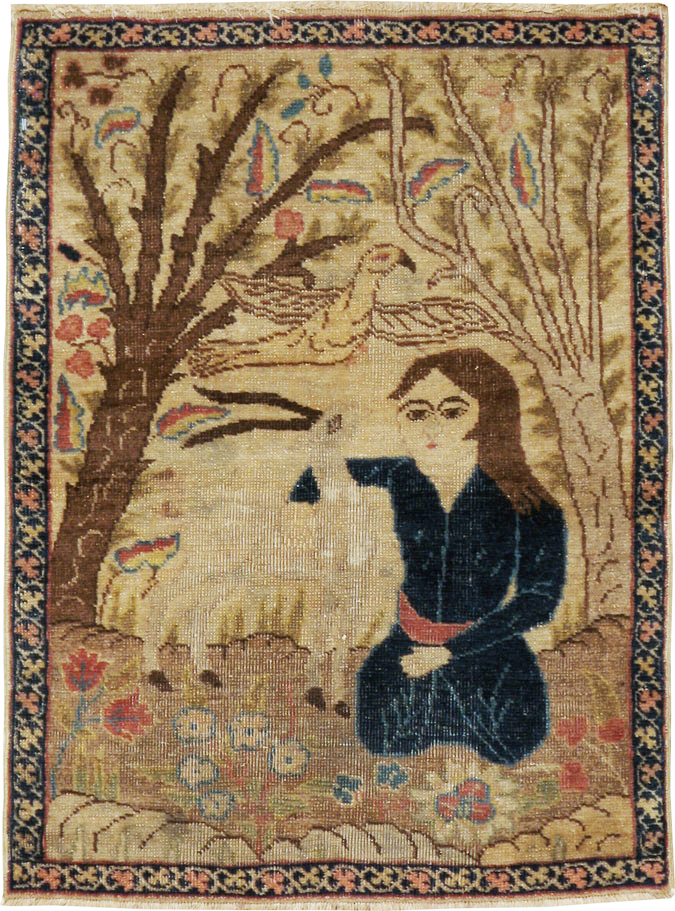 Vintage Persian Tabriz Pictorial Rug (Pair: 1 of 2), No.22595 - Staging