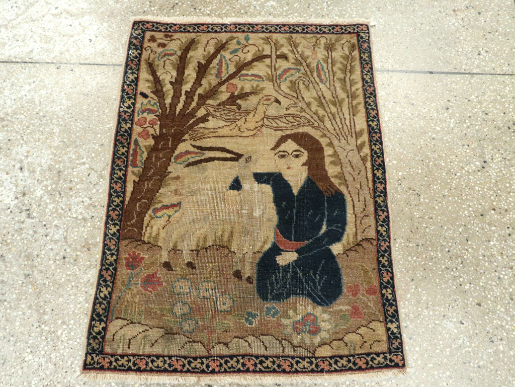 Vintage Persian Tabriz Pictorial Rug (Pair: 1 of 2), No.22595 - Staging