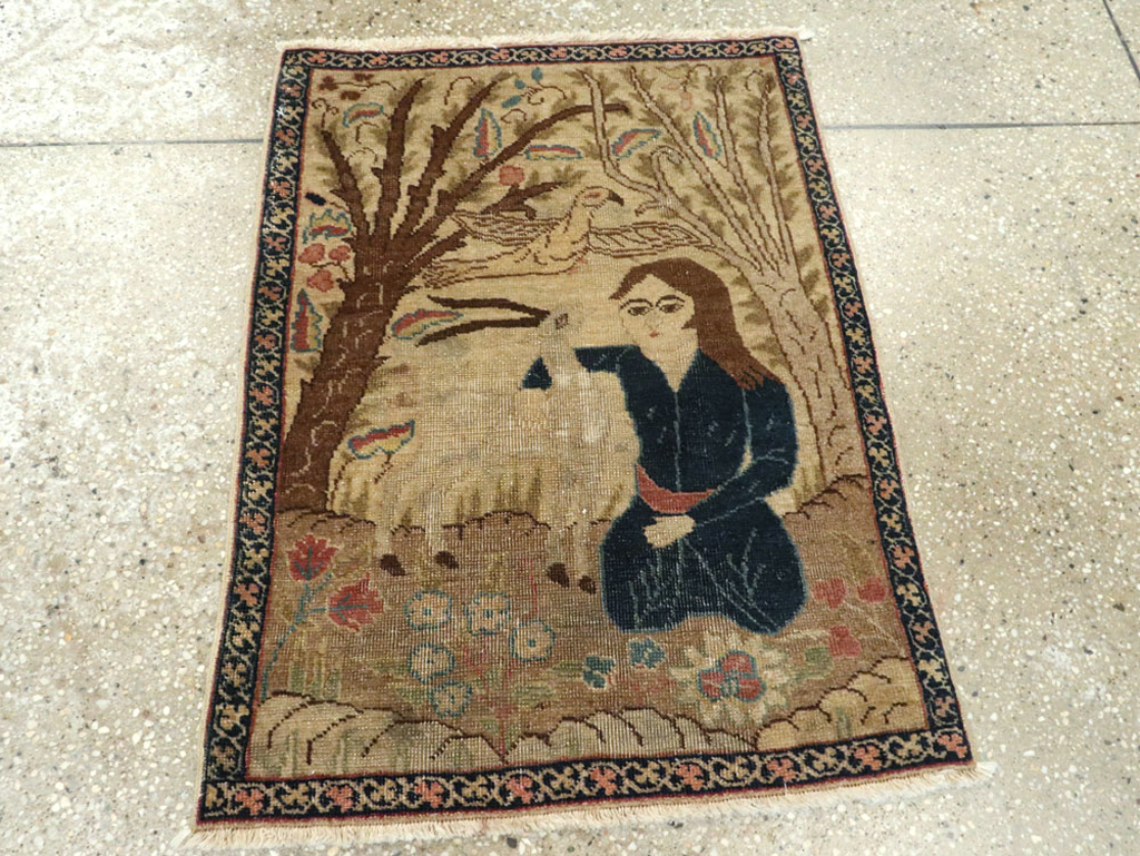 Vintage Persian Tabriz Pictorial Rug (Pair: 1 of 2), No.22595 - Staging