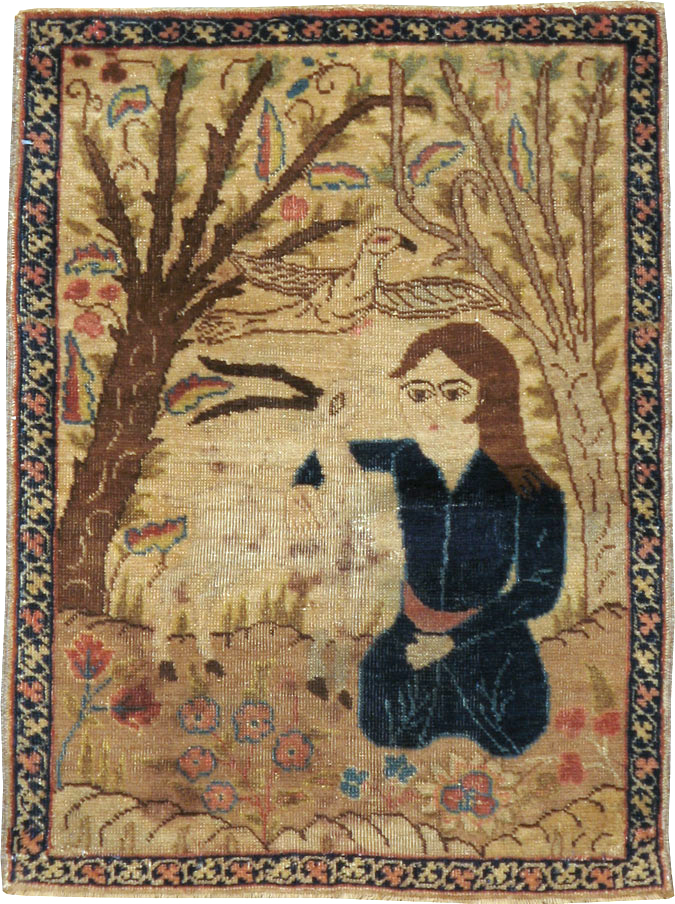 Vintage Persian Tabriz Pictorial Rug (Pair: 2 of 2), No.22596 - Staging
