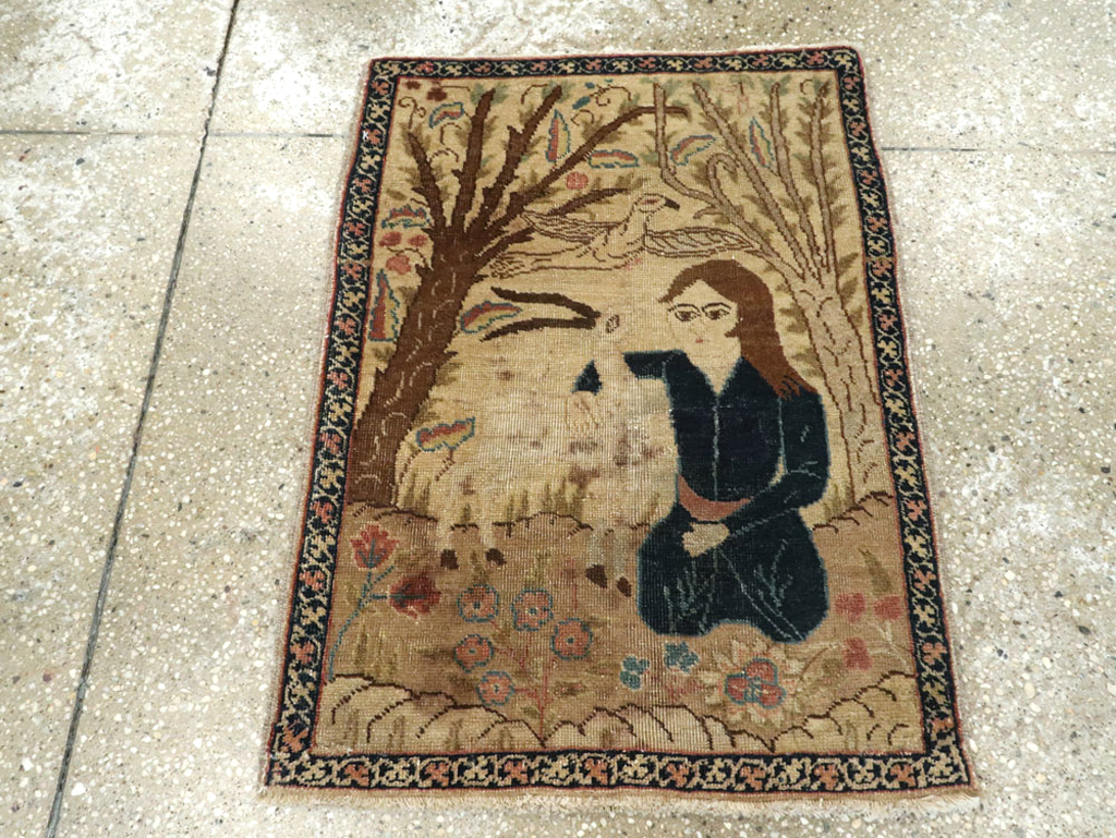Vintage Persian Tabriz Pictorial Rug (Pair: 2 of 2), No.22596 - Staging