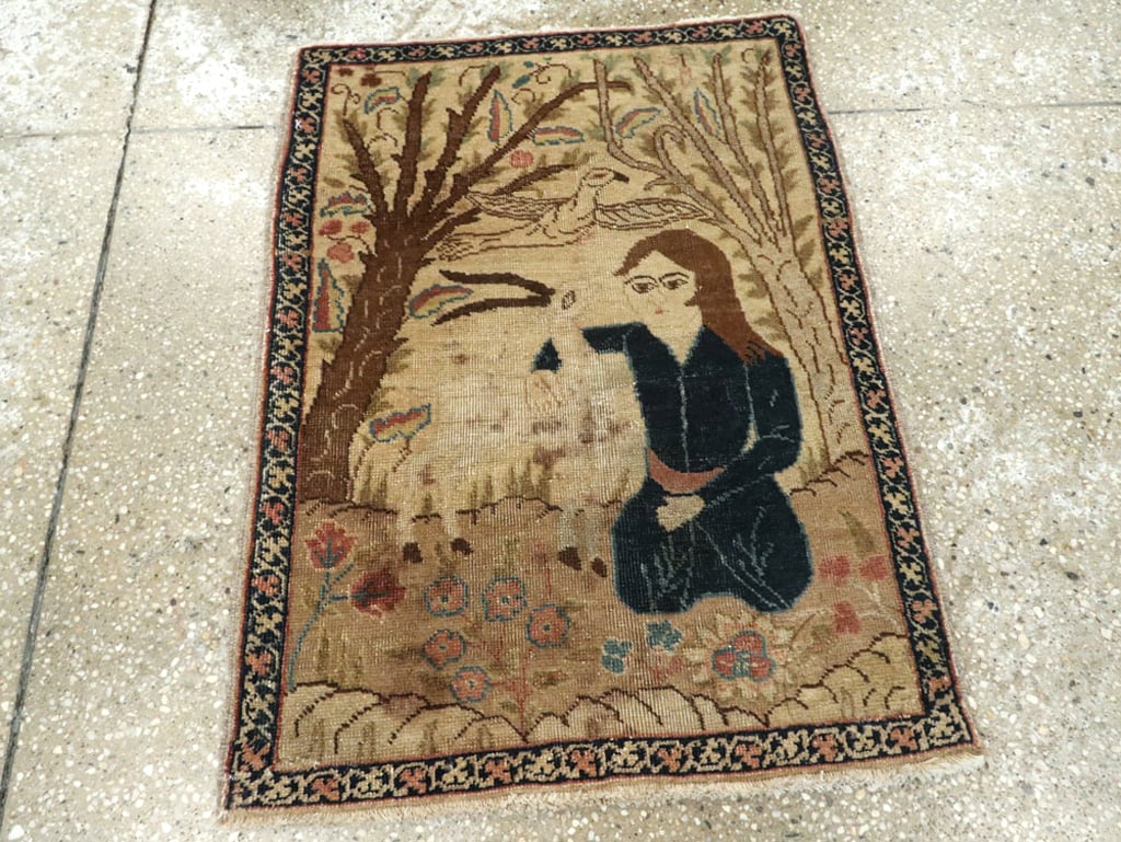 Vintage Persian Tabriz Pictorial Rug (Pair: 2 of 2), No.22596 - Staging