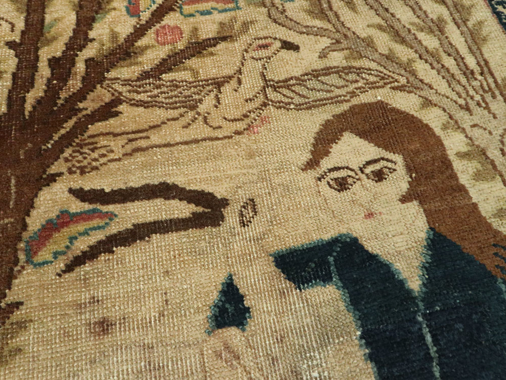 Vintage Persian Tabriz Pictorial Rug (Pair: 2 of 2), No.22596 - Staging