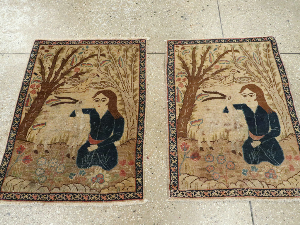 Vintage Persian Tabriz Pictorial Rug (Pair: 2 of 2), No.22596 - Staging