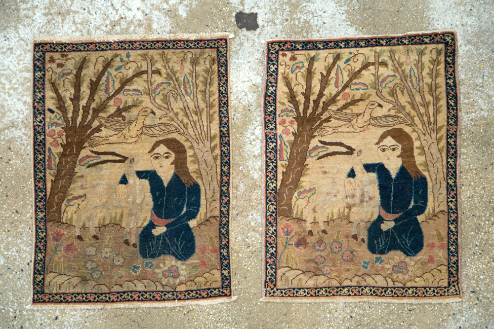 Vintage Persian Tabriz Pictorial Rug (Pair: 2 of 2), No.22596 - Staging