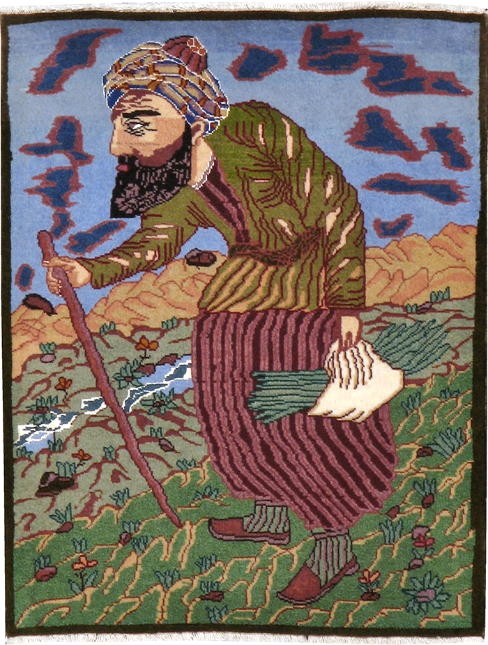 Vintage Persian Tabriz Pictorial Rug, No.22606 - Staging