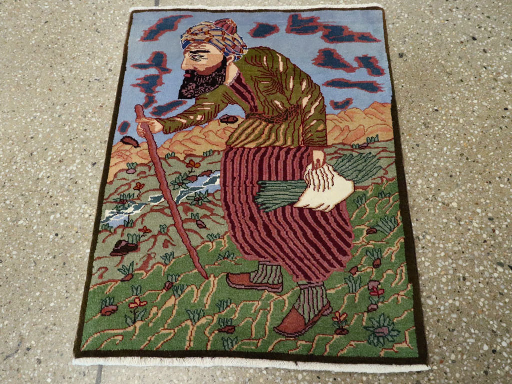 Vintage Persian Tabriz Pictorial Rug, No.22606 - Staging