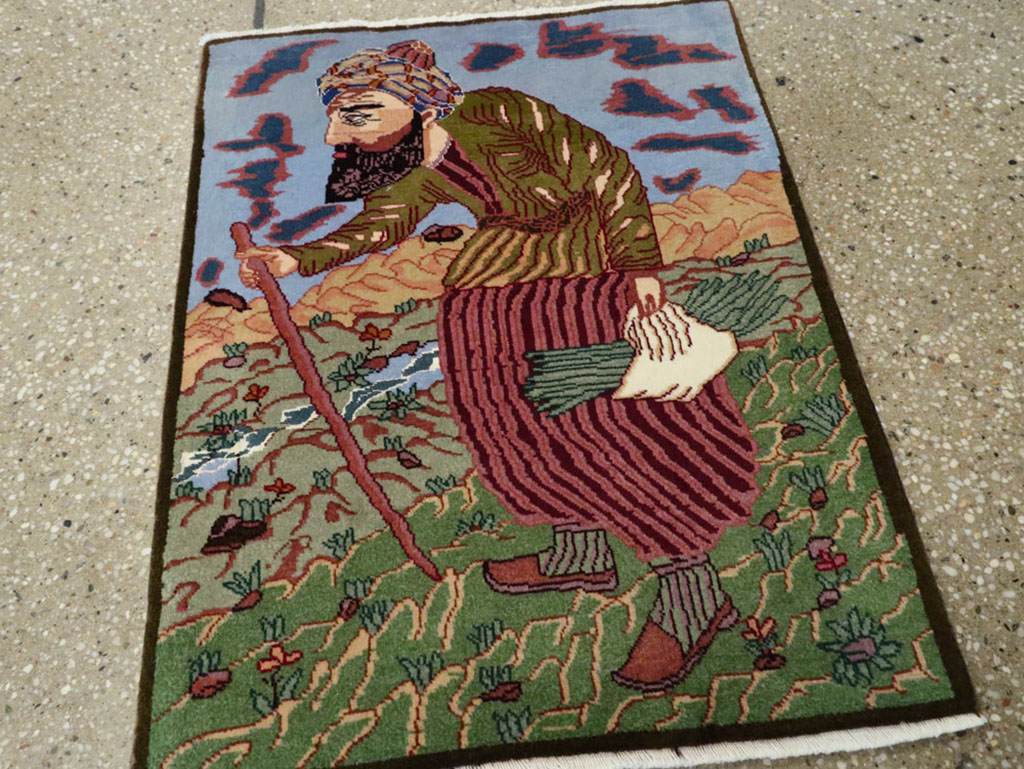 Vintage Persian Tabriz Pictorial Rug, No.22606 - Staging