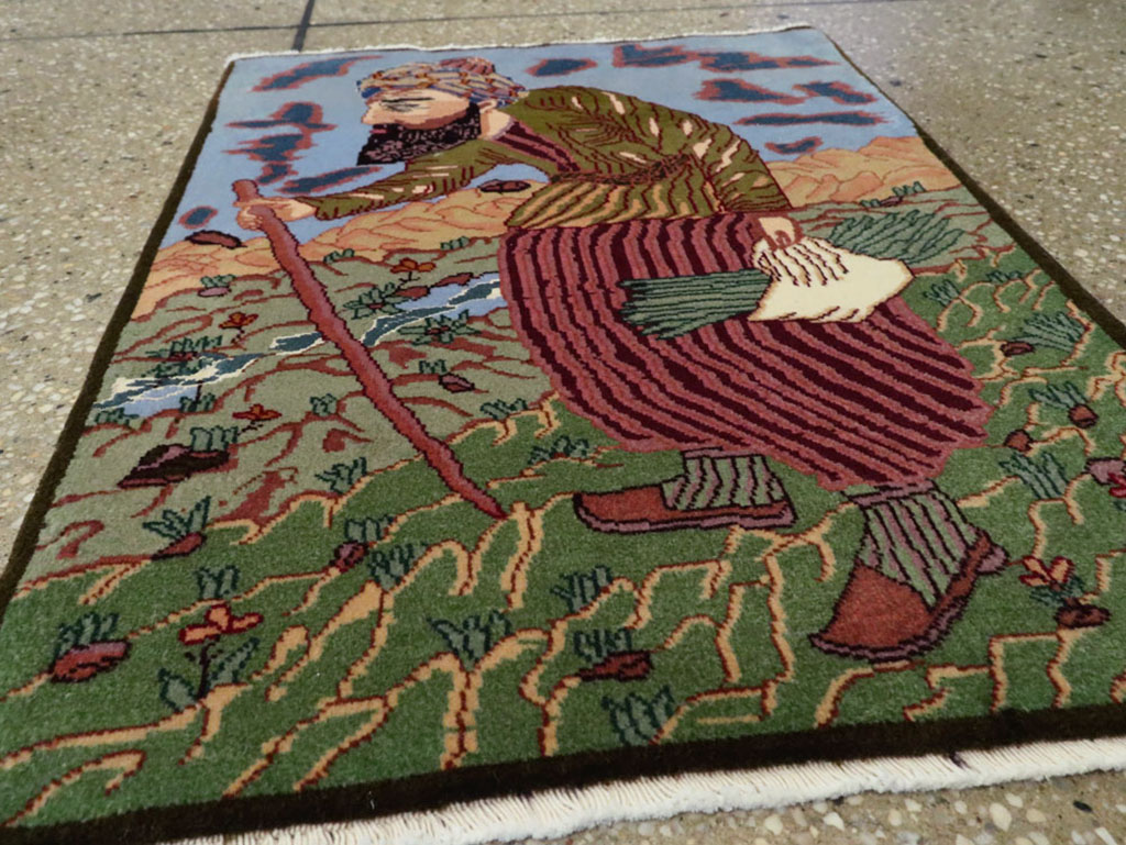 Vintage Persian Tabriz Pictorial Rug, No.22606 - Staging