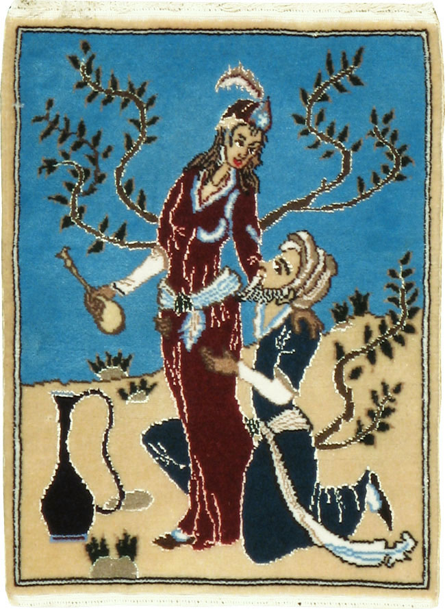 Vintage Persian Tabriz Pictorial Rug, No.22609 - Staging