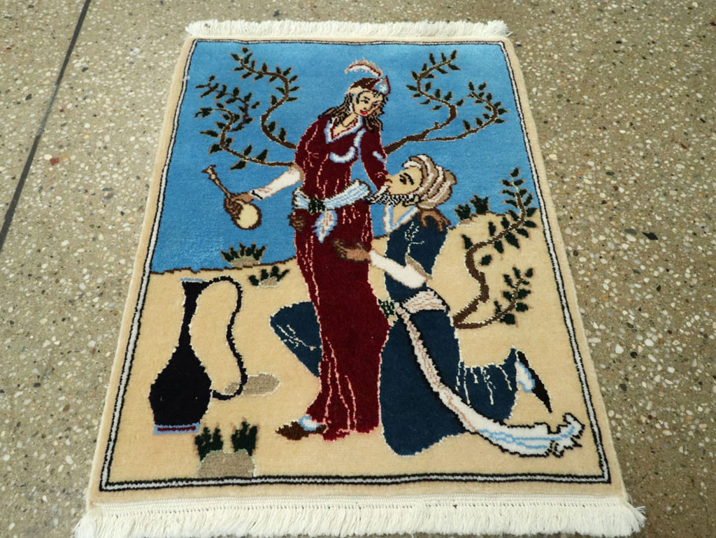 Vintage Persian Tabriz Pictorial Rug, No.22609 - Staging