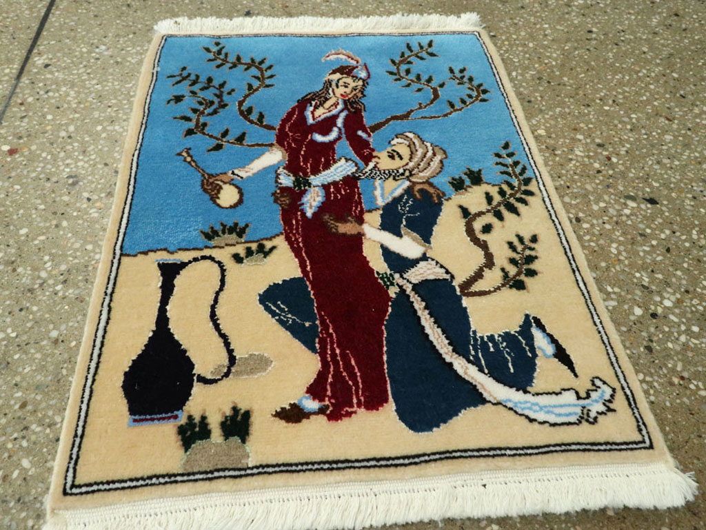 Vintage Persian Tabriz Pictorial Rug, No.22609 - Staging