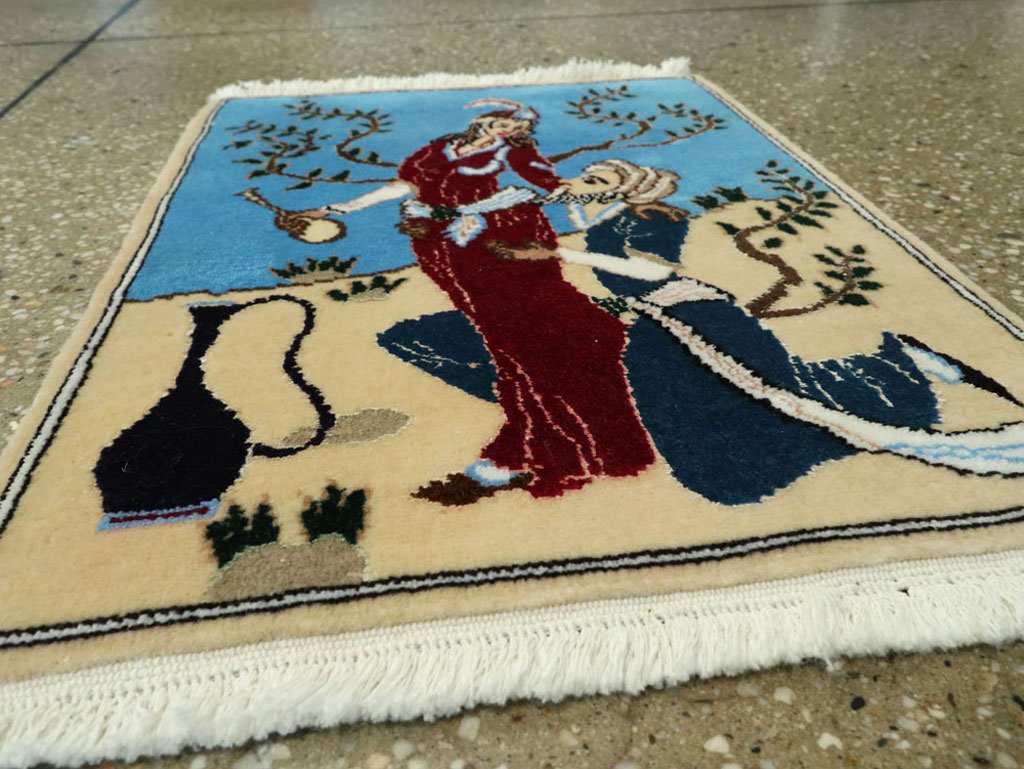 Vintage Persian Tabriz Pictorial Rug, No.22609 - Staging