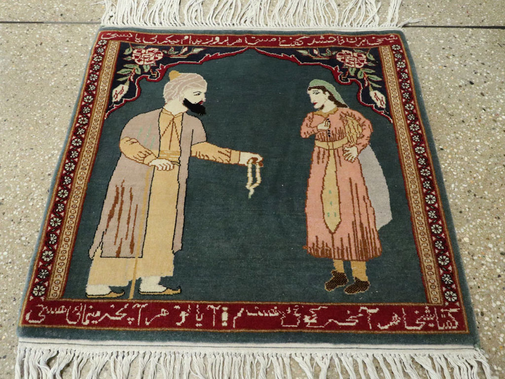 Vintage Persian Tabriz Pictorial Rug, No.22634 - Staging