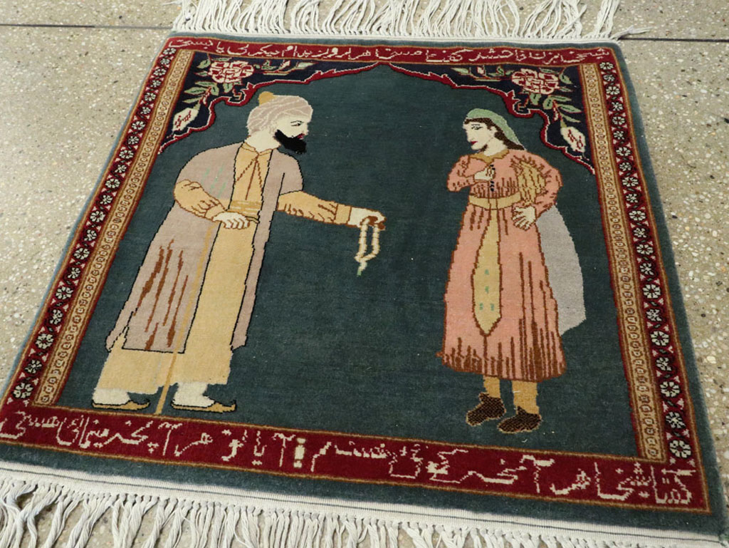 Vintage Persian Tabriz Pictorial Rug, No.22634 - Staging