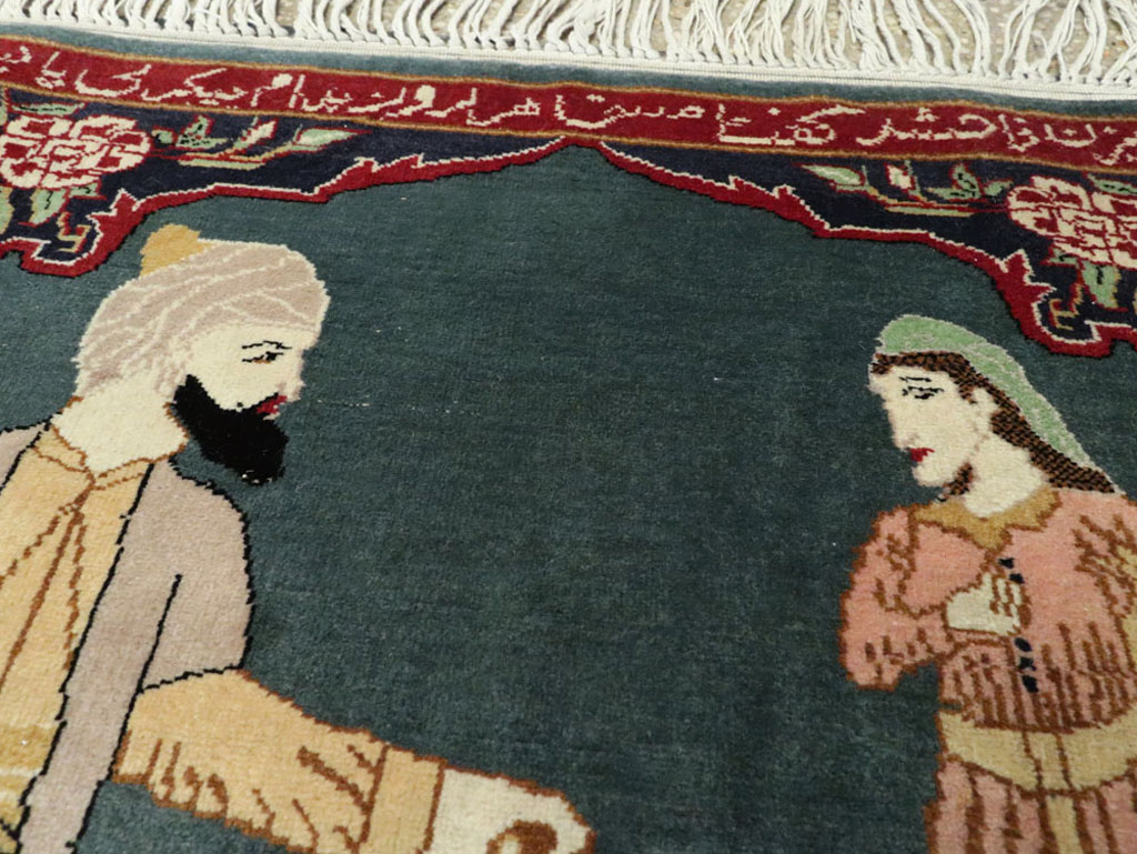 Vintage Persian Tabriz Pictorial Rug, No.22634 - Staging