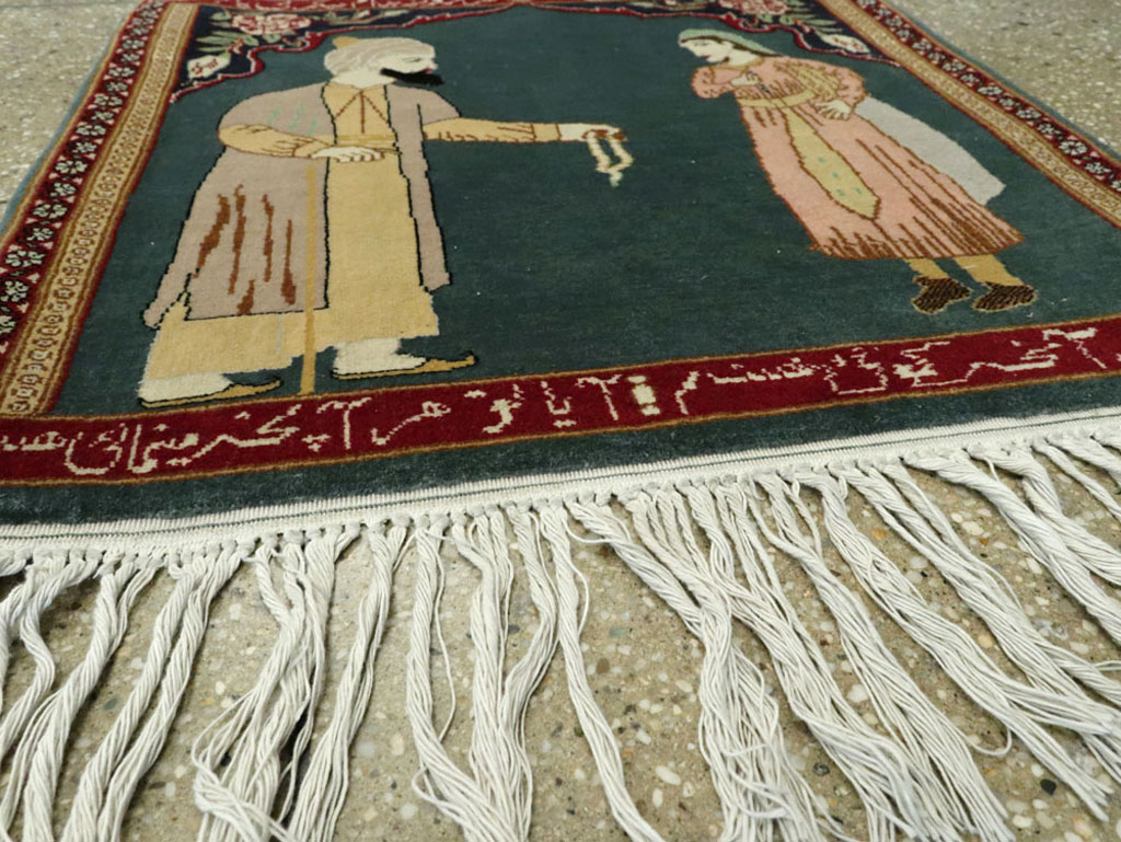 Vintage Persian Tabriz Pictorial Rug, No.22634 - Staging