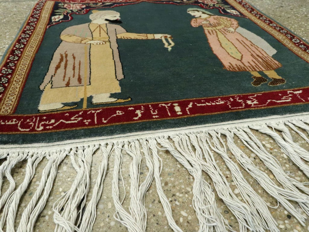 Vintage Persian Tabriz Pictorial Rug, No.22634 - Staging