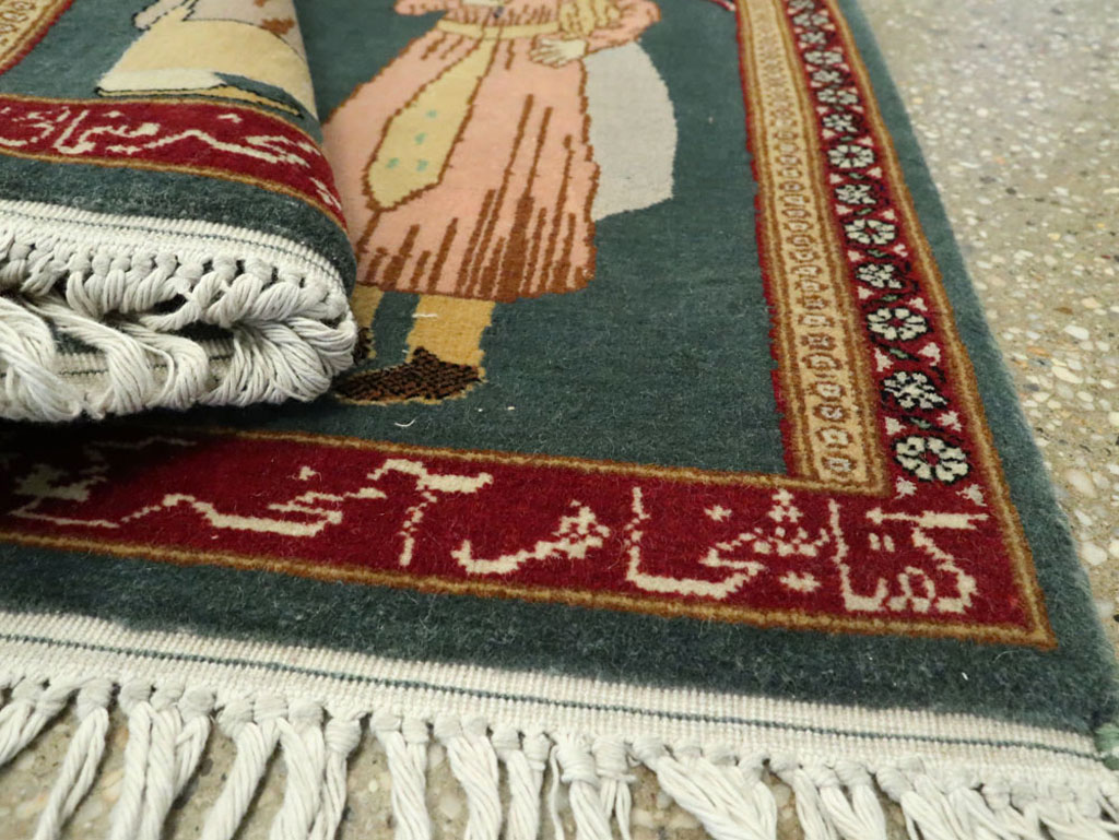 Vintage Persian Tabriz Pictorial Rug, No.22634 - Staging