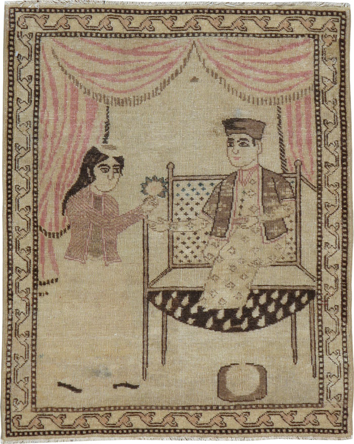 Antique Persian Tabriz Pictorial Rug, No.22695 - Staging