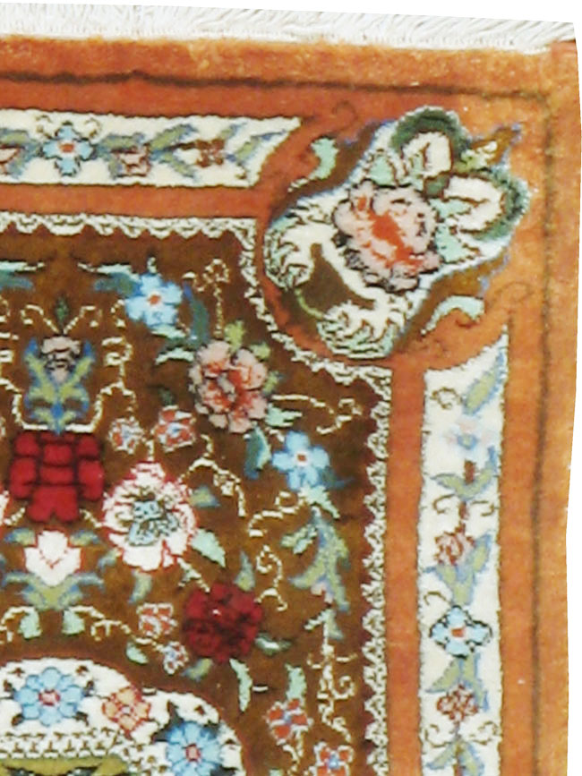 Vintage Persian Quom Silk Rug, No.22707 - Staging