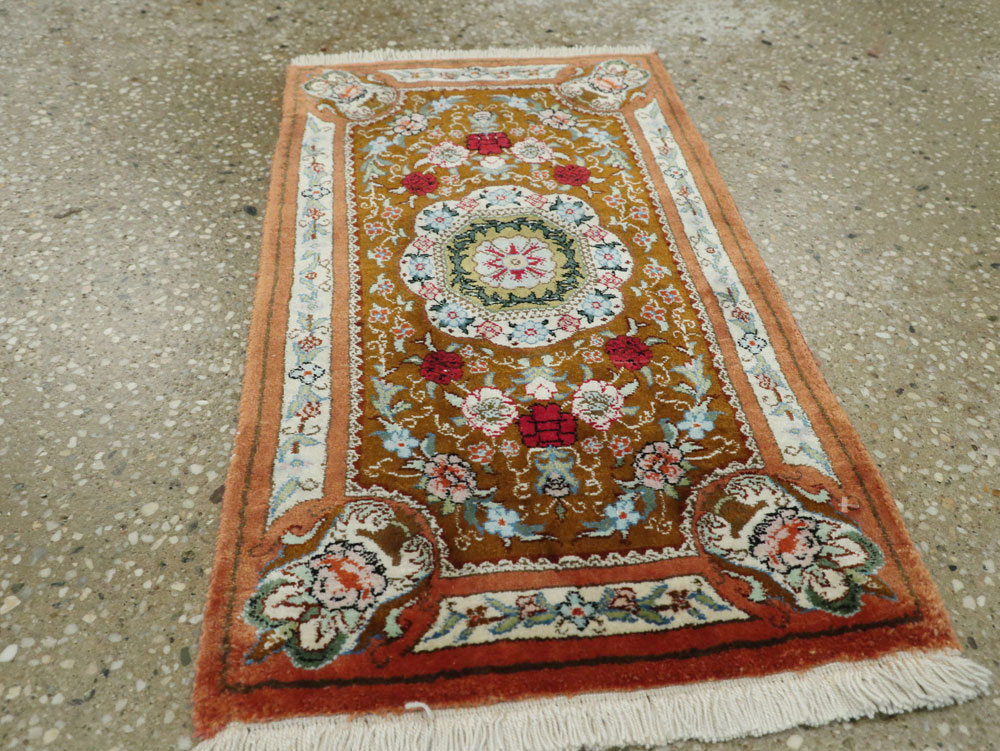 Vintage Persian Quom Silk Rug, No.22707 - Staging