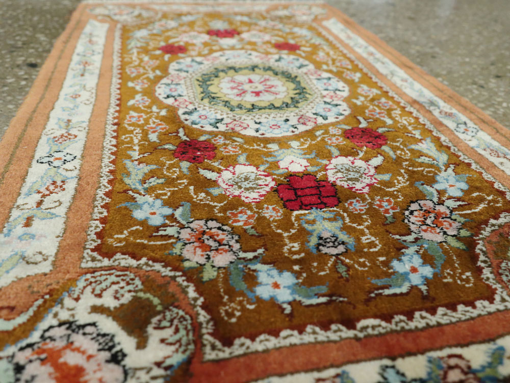 Vintage Persian Quom Silk Rug, No.22707 - Staging