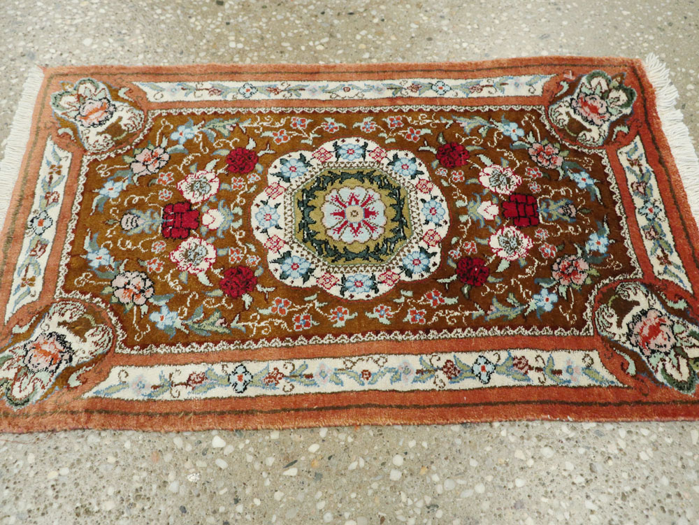 Vintage Persian Quom Silk Rug, No.22707 - Staging