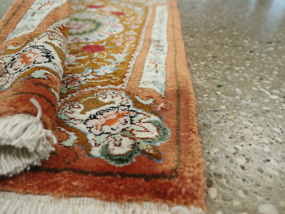 Vintage Persian Quom Silk Rug, No.22707 - Staging