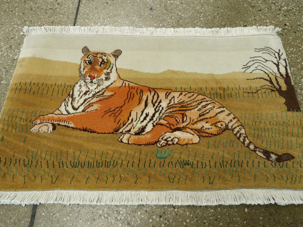 Vintage Persian Tabriz Pictorial Rug, No.22725 - Staging