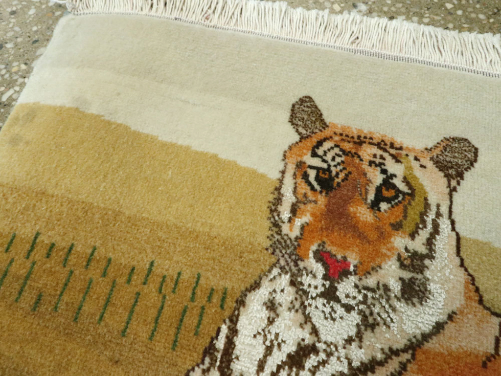 Vintage Persian Tabriz Pictorial Rug, No.22725 - Staging