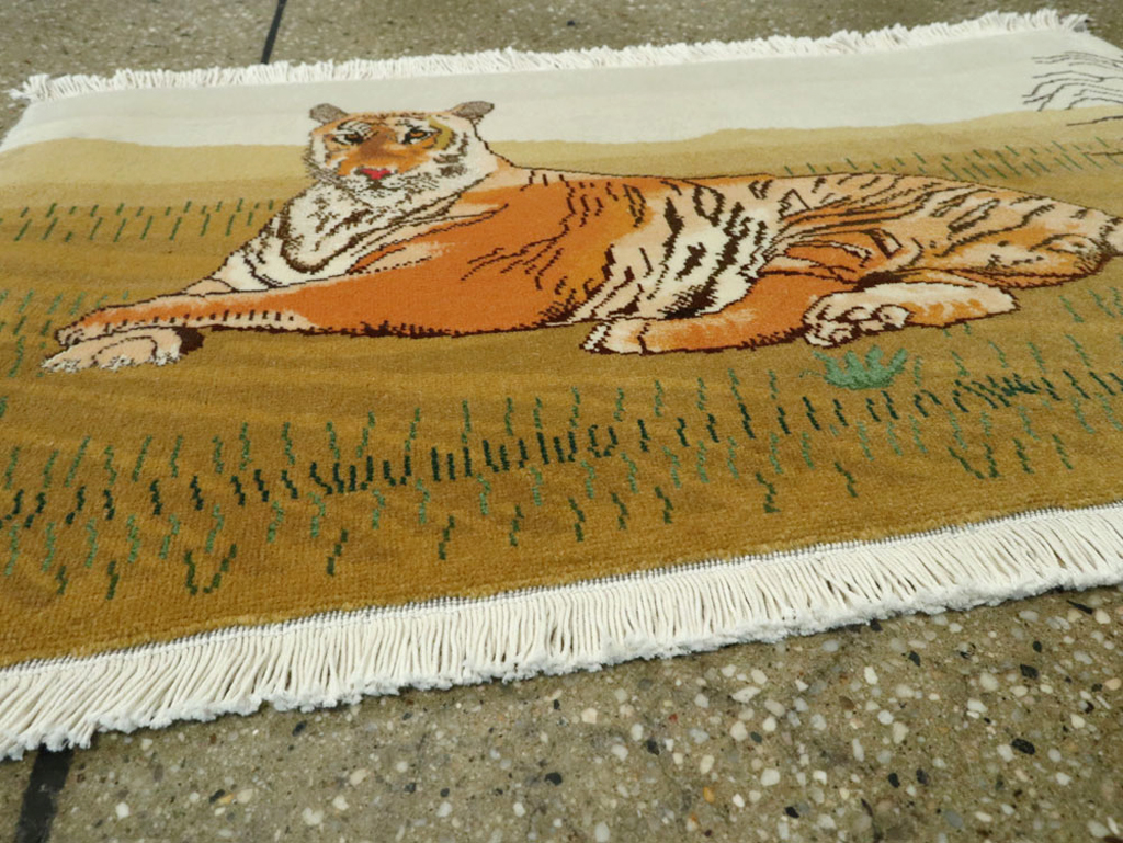 Vintage Persian Tabriz Pictorial Rug, No.22725 - Staging