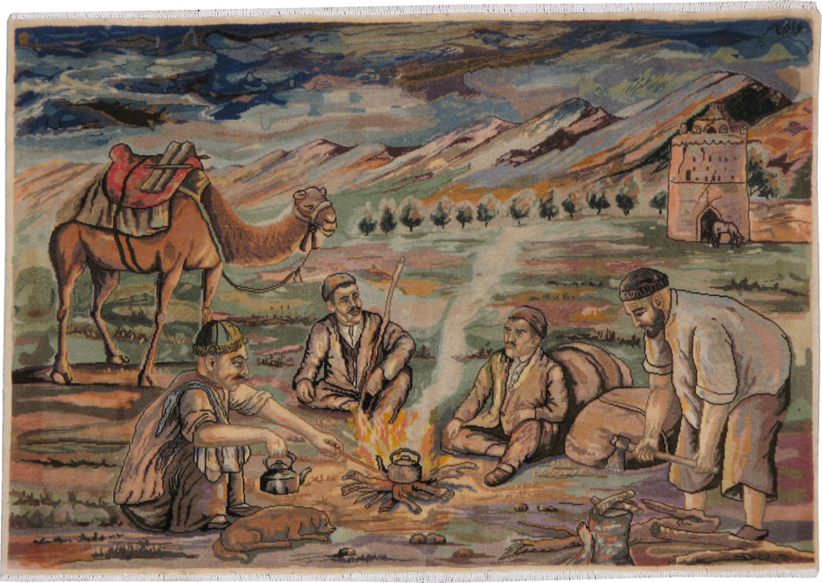 Vintage Persian Tabriz Pictorial Rug, No.22766 - Staging