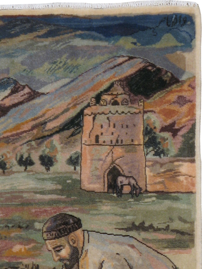 Vintage Persian Tabriz Pictorial Rug, No.22766 - Staging