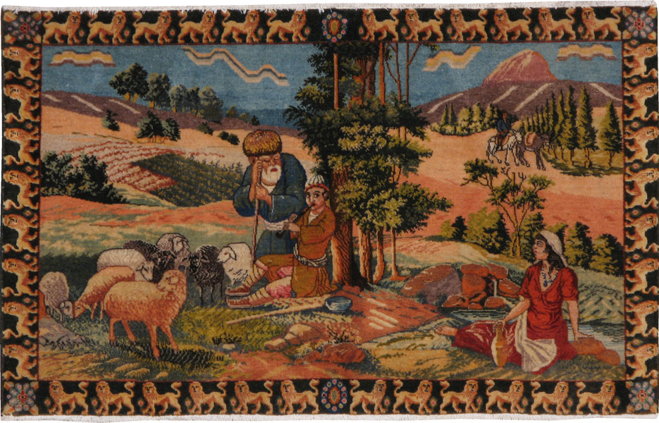 Vintage Persian Tabriz Pictorial  Rug, No.22767 - Staging