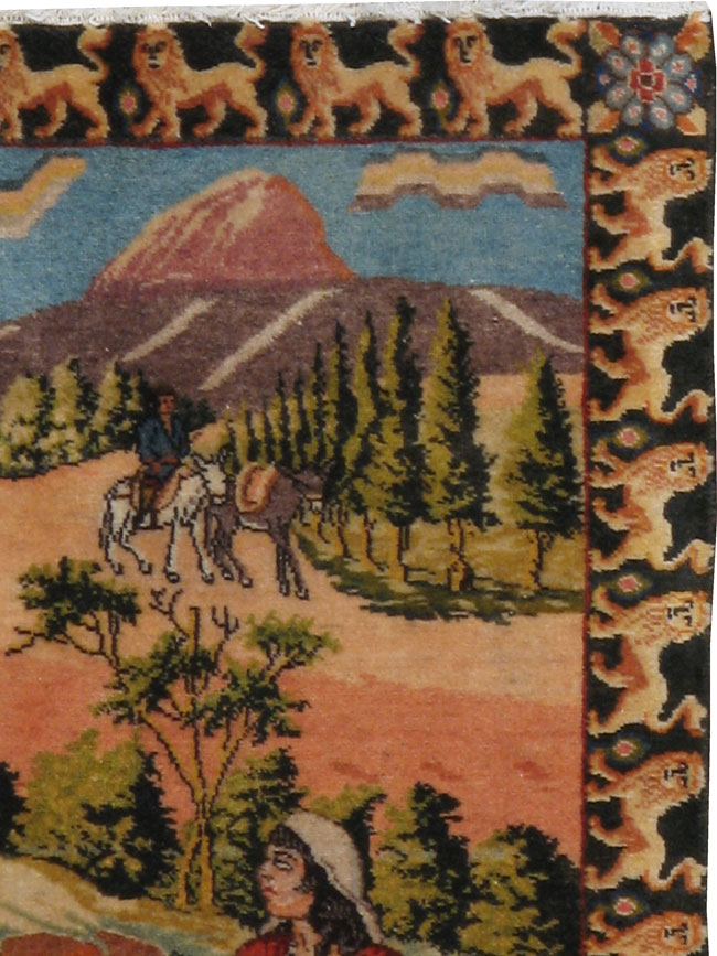 Vintage Persian Tabriz Pictorial  Rug, No.22767 - Staging